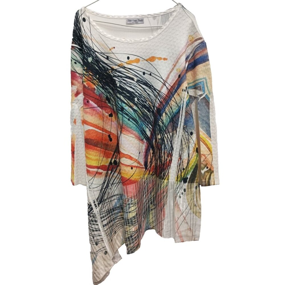 Sole Dione Studio Tunic Top Womens XL Wearable Art Abstract Side Tail 3/4 Sleeve